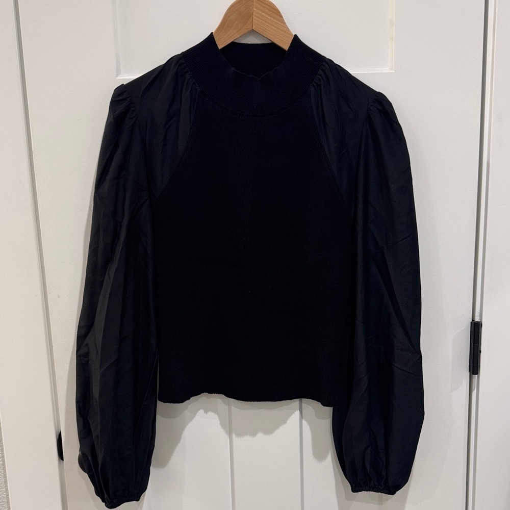 All Saints Black Puff Sleeve Sweater blouse